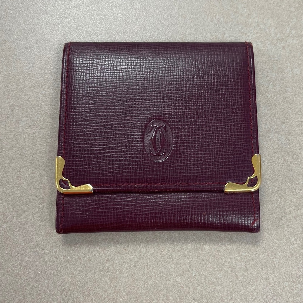 Cartier Vintage Must Line Coin Case Leather Wallet - Bordeaux - Preowned